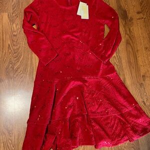 Michael Kors Red Long Sleeve Pleated Midi Dress